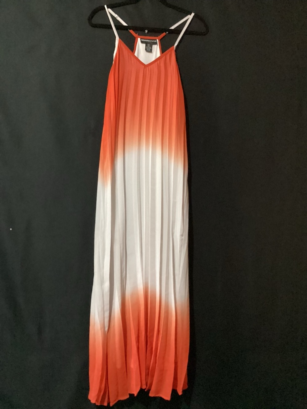 Marianne Red-Orange Pleated Spaghetti Strap Dress